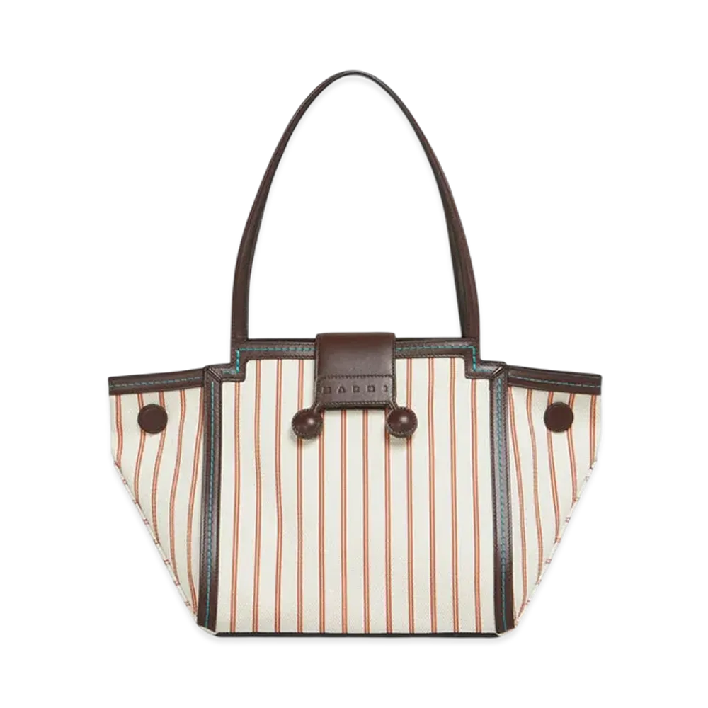 MARNI Mini Riviera Bag in Leather & Striped Canvas "Hot Red/Lily White"