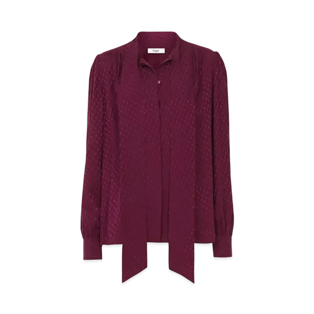 Chloe Lavalliere Blouse In Silk Jacquard "Maroon Pink"