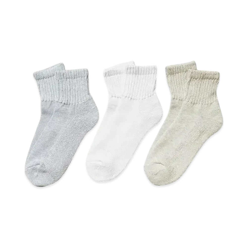 Healthknit Sinker Plain Socks 3 Pair Set "Gray/White/Oatmeal"