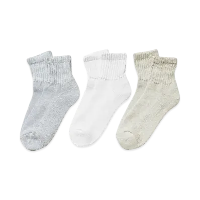Healthknit Sinker Plain Socks 3 Pair Set "Gray/White/Oatmeal"