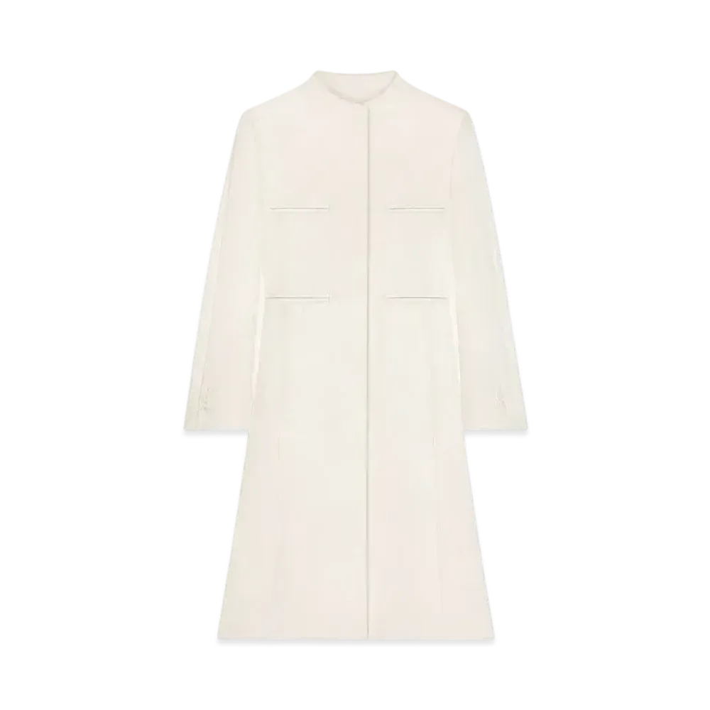 Courreges Officer Collar Heritage Crepe Coat "Natural Beige"