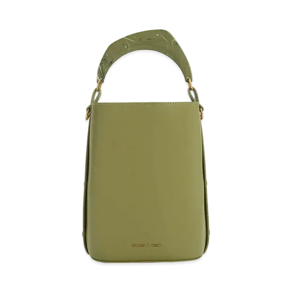 CHARLES & KEITH Merlin Acrylic Handle Bucket Bag "Olive"