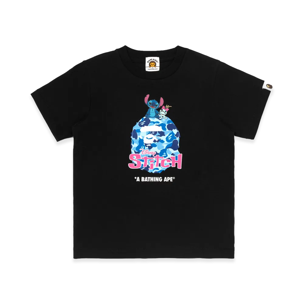 A BATHING APE x Disney Stitch Kids Stitch Abc Camo Ape Head Tee "Black"