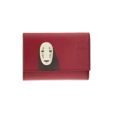 LOEWE x Spirited Away Kaonashi Small Vertical Wallet In Classic Calfskin "Rouge"