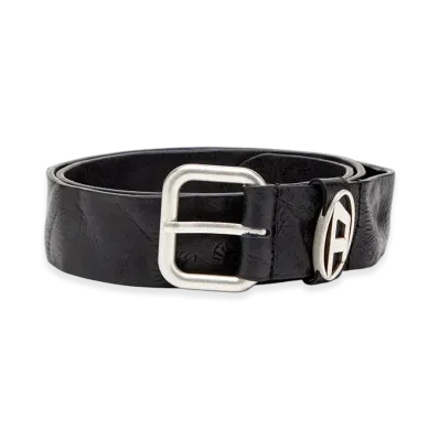 Diesel B-1Dr Oval D Loop 3.9Cm Logo-Plaque Wrinkled Leather Belt "Black"