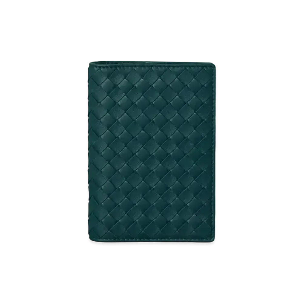 Bottega Veneta Intrecciato Lambskin Passport Case "Oil Blue"
