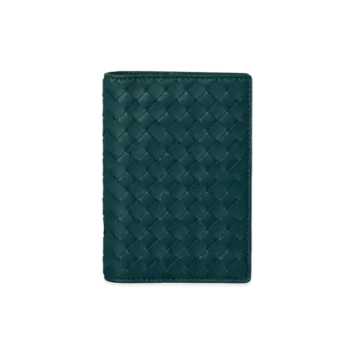 Bottega Veneta Intrecciato Lambskin Passport Case "Oil Blue"