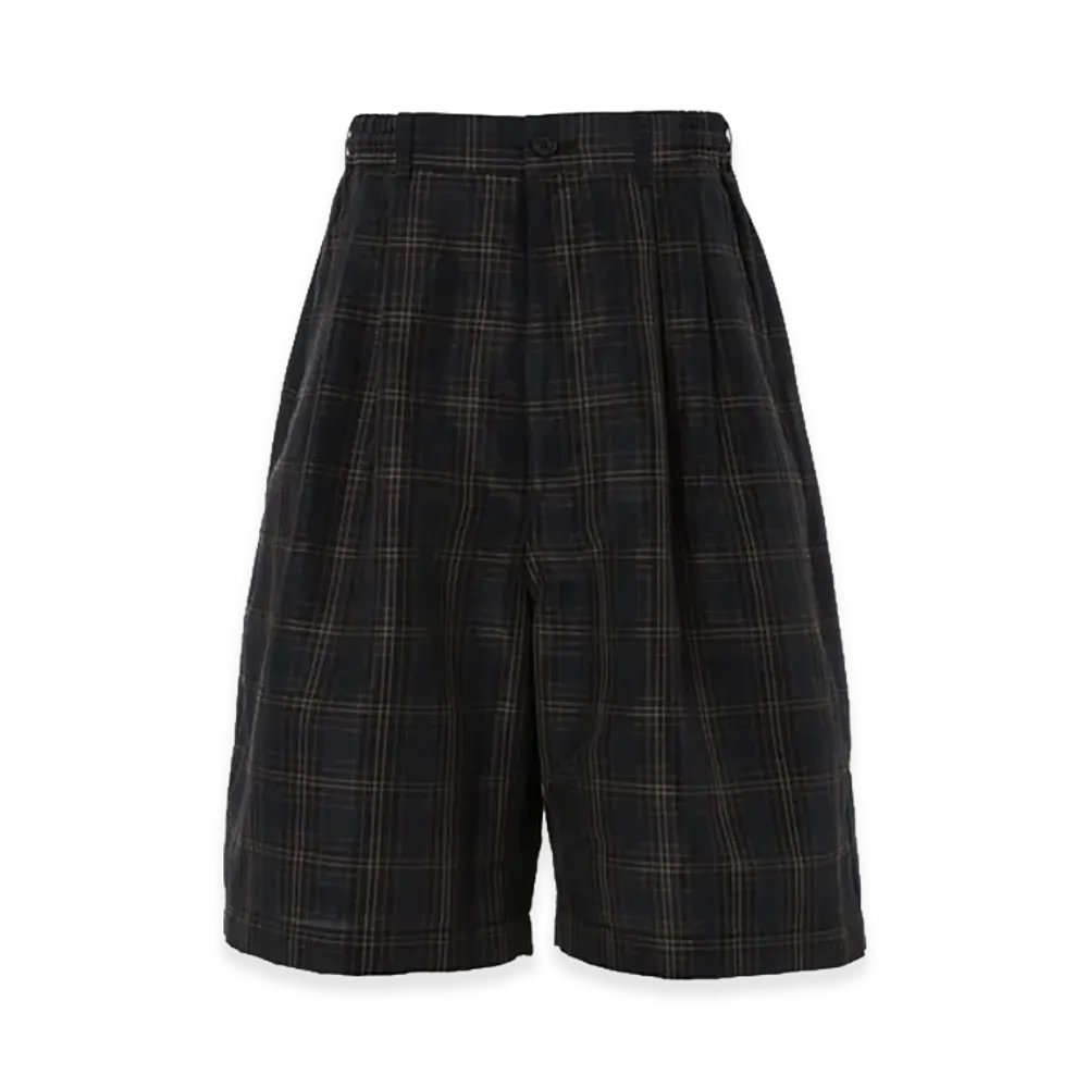 COMME des GARCONS HOOME Polyester Linen Weather Check Tucked Trousers "Navy"