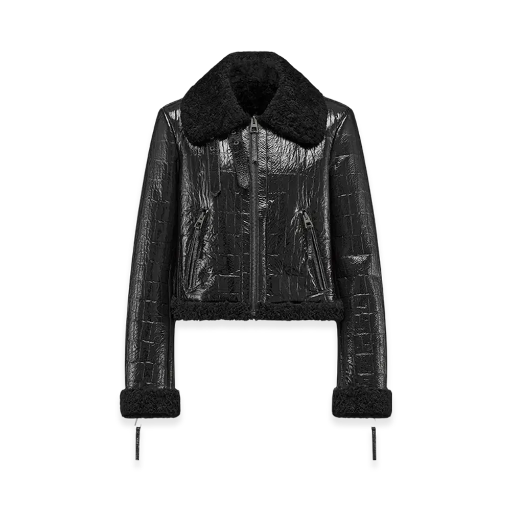 Dior Women's Jacket Patent Shearling "Black"