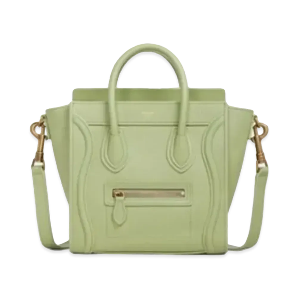 CELINE Nano Luggage Bag In Drummed Calfskin "Sage"