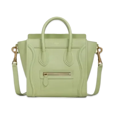 CELINE Nano Luggage Bag In Drummed Calfskin "Sage"