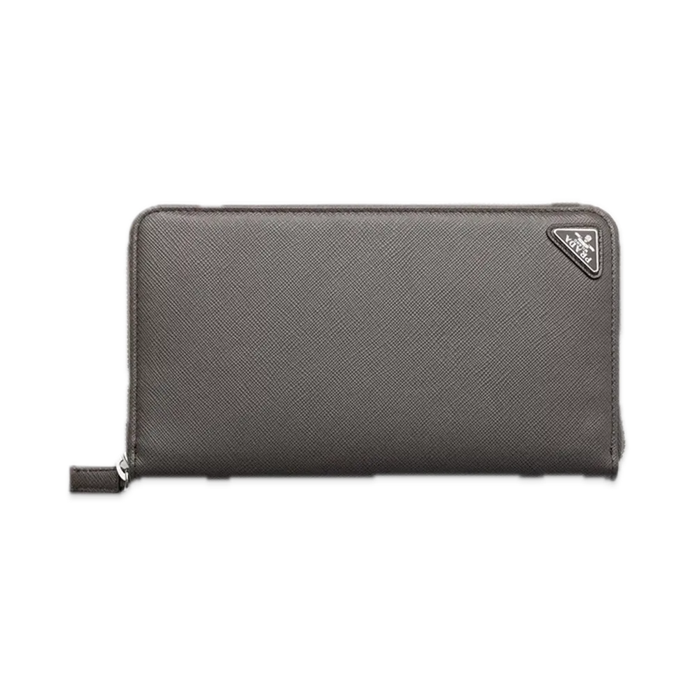 PRADA Saffiano Triangle Zip-Around Wallet "Gray"