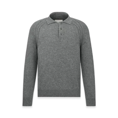 Dior Icons Long-Sleeved Cashmere Jersey Polo Shirt "Gray"
