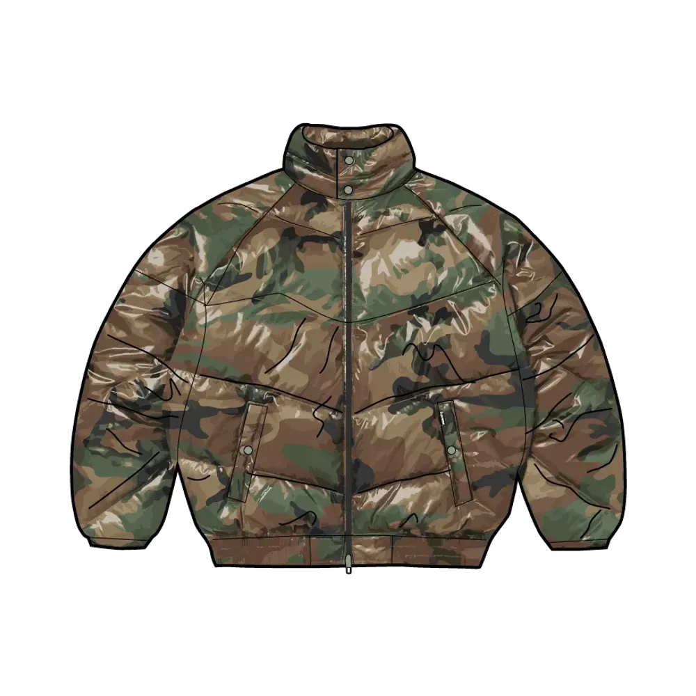 Supreme x Schott Glossy Lightweight Down Puffer Jacket "Woodland Camo"