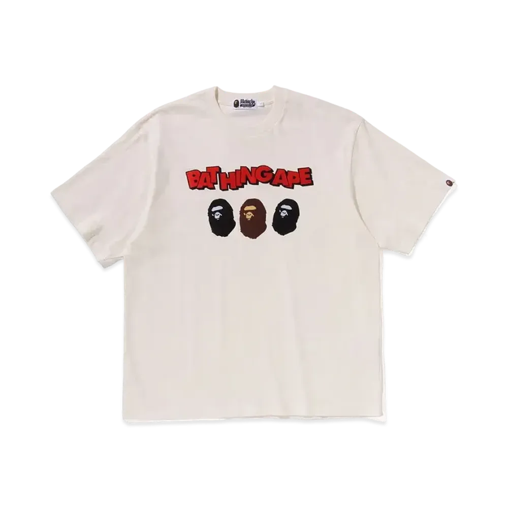 A BATHING APE Triple Ape Head Relaxed Fit Tee "White"