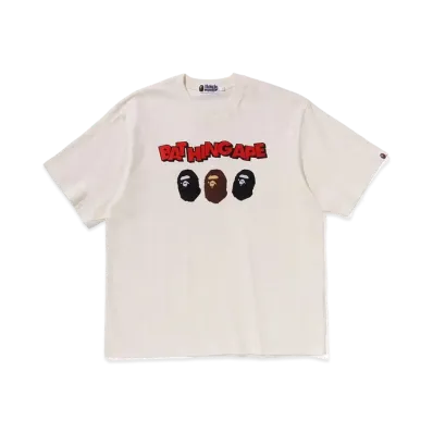 A BATHING APE Triple Ape Head Relaxed Fit Tee "White"