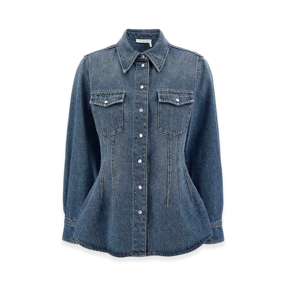Chloe Women's Denim Shirt Snap Pockets "Blue"