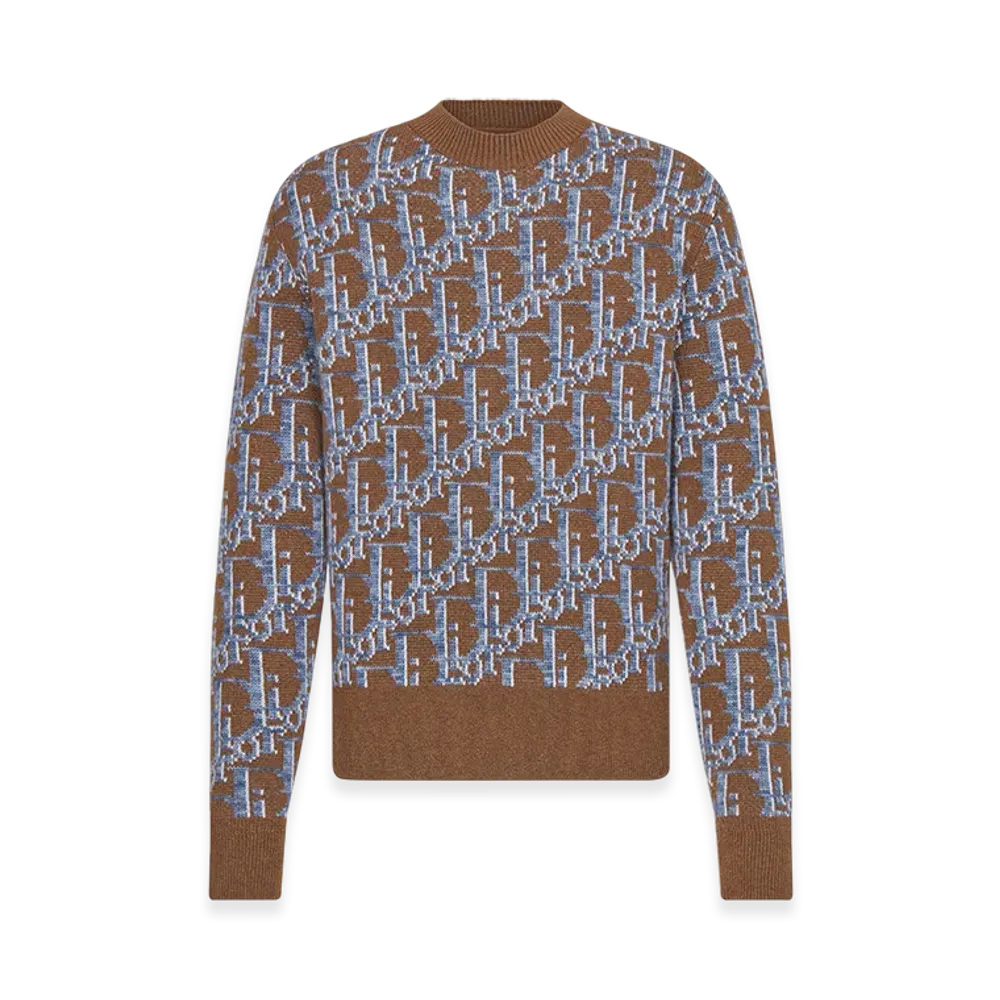Dior Wool Jacquard Oblique Sweater "Brown/Blue"