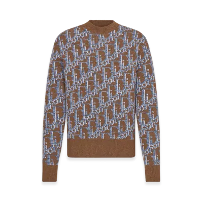 Dior Wool Jacquard Oblique Sweater "Brown/Blue"