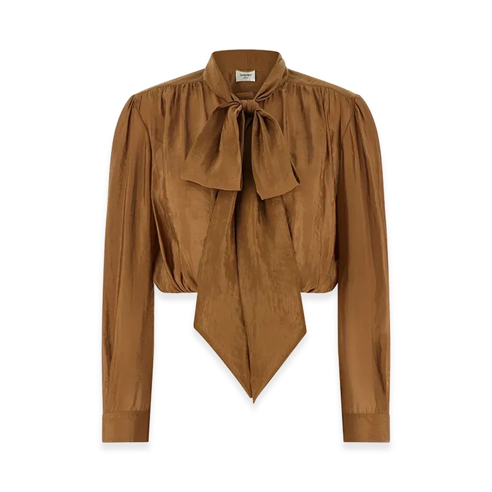 Saint Laurent Women's Lavalliere Neck Blouse "Brown"