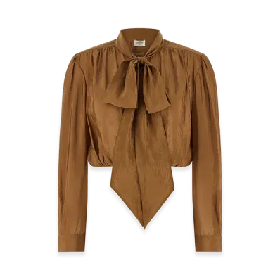 Saint Laurent Women's Lavalliere Neck Blouse "Brown"