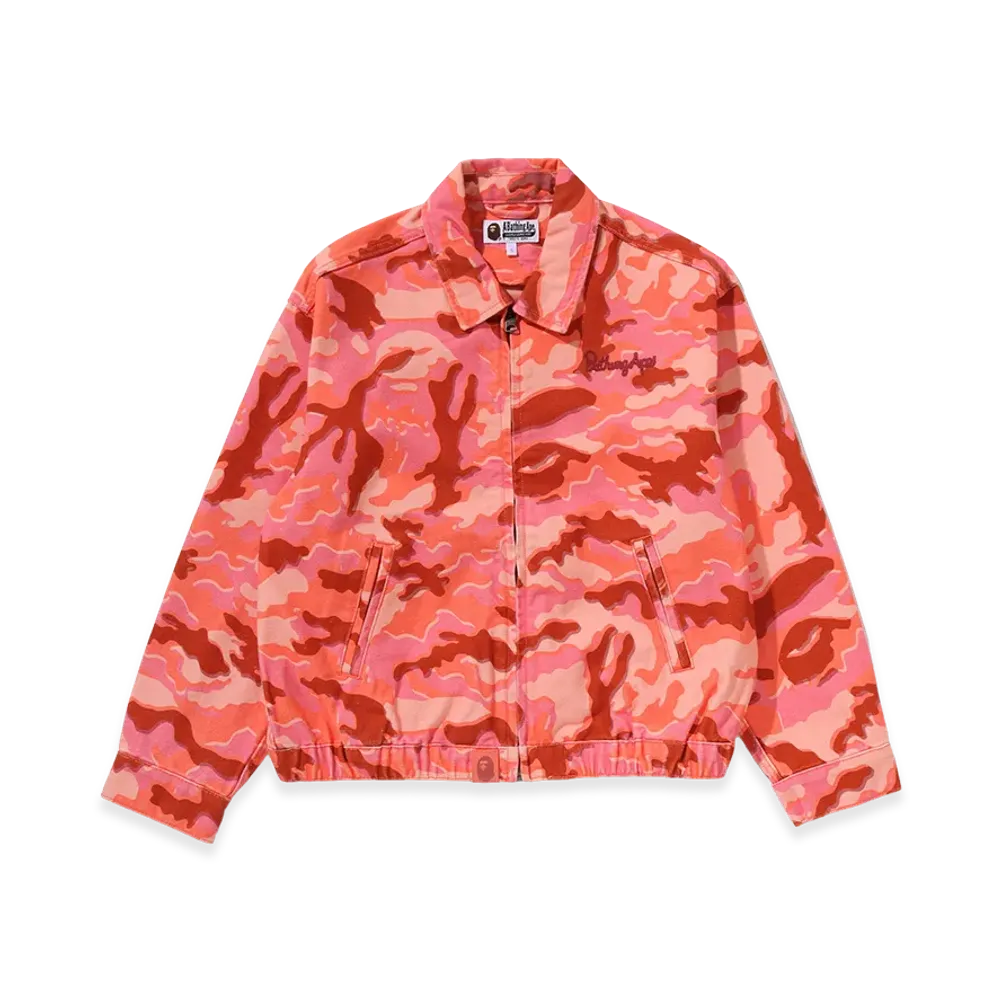 A BATHING APE Women's Glitch Woodland Camo Bathing Ape Logo Worker Jacket "Pink"