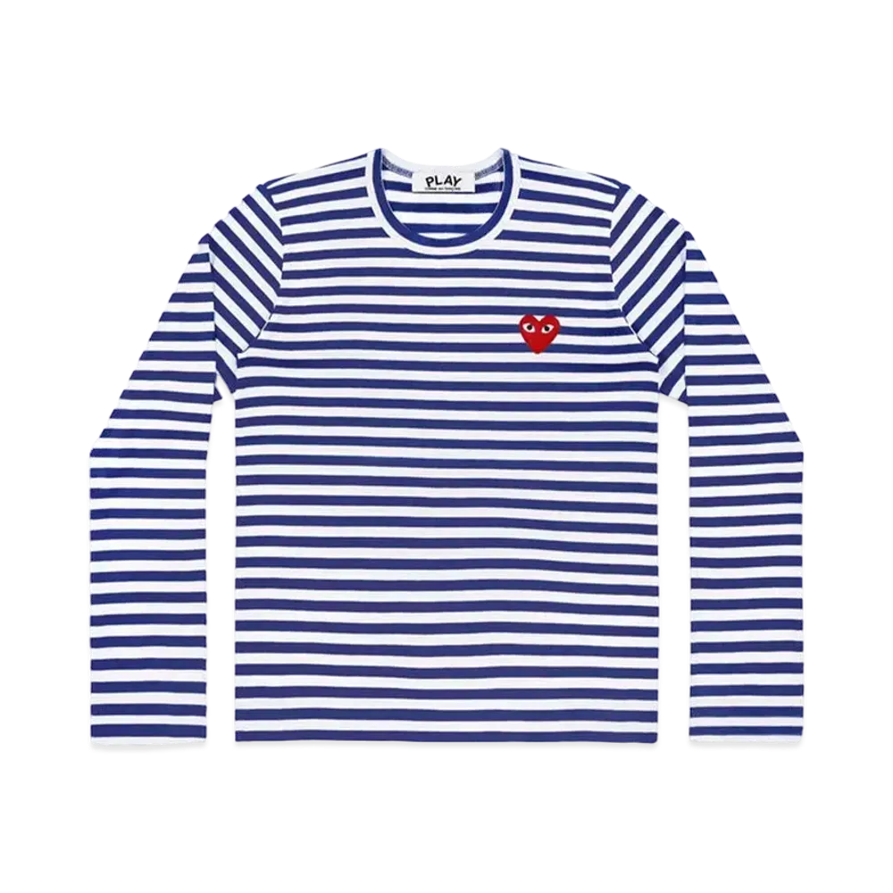 PLAY COMME des GARCONS Unisex Border Long Sleeve T-Shirt AX-T164-051 "Navy/White"