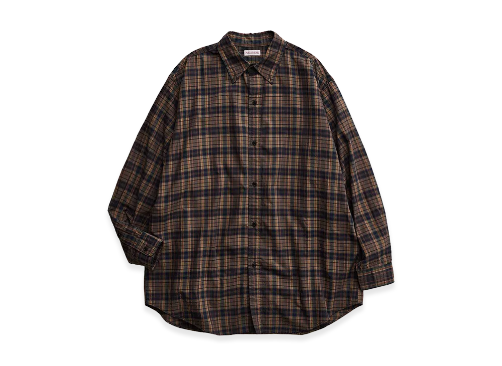 NICENESS Tucker Pigment-Dyed Madras Check Country Shirt "Brown Navy"