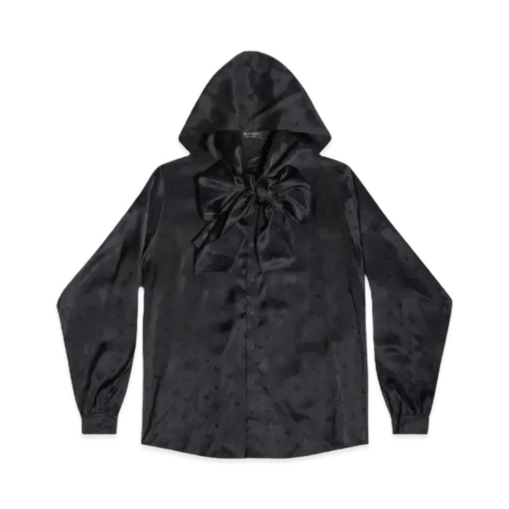 BALENCIAGA Women's Logo Letters All Over Hooded Blouse "Black"