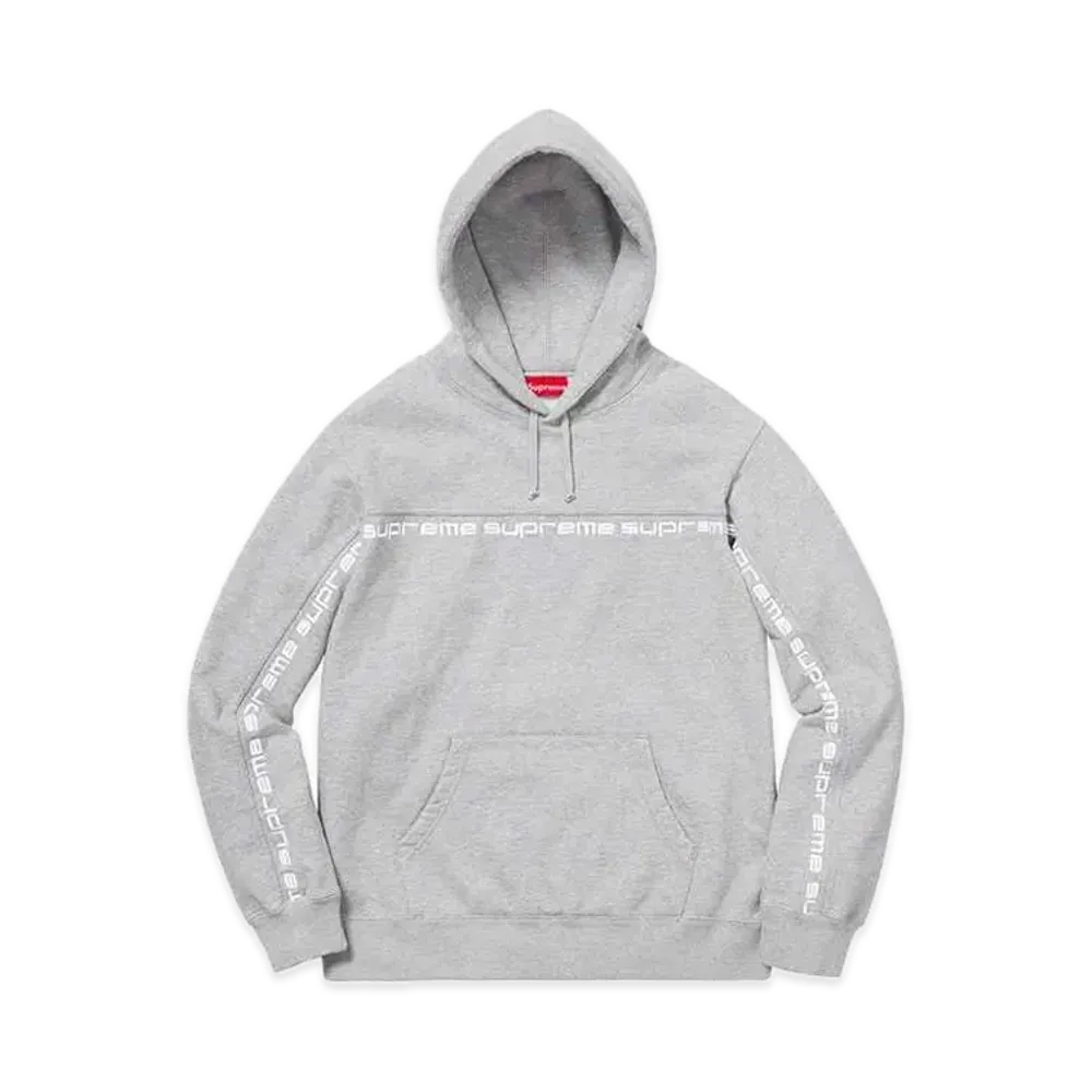 Supreme Text Stripe Hooded Sweatshirt "Heather Grey"