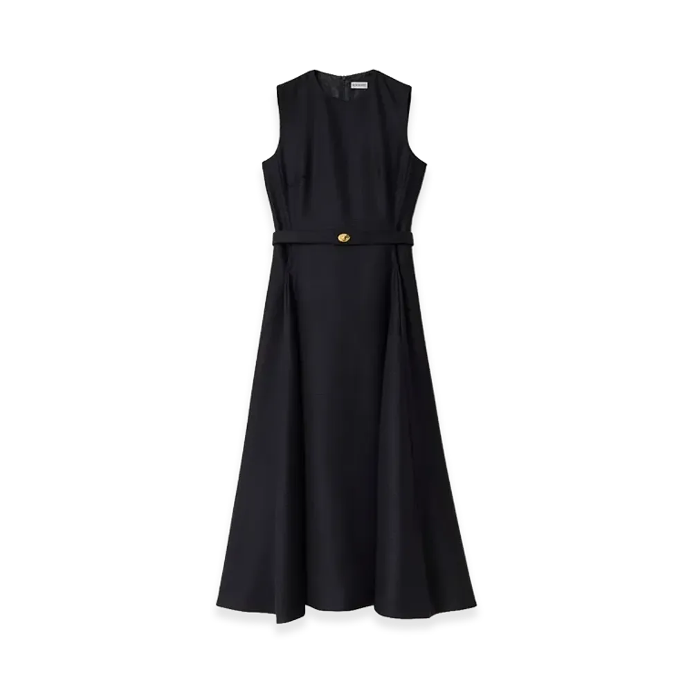 Burberry Women's Belted Check Wool Dress "Navy Blue"