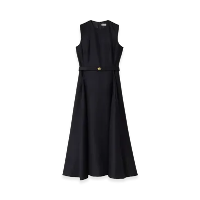 Burberry Women's Belted Check Wool Dress "Navy Blue"