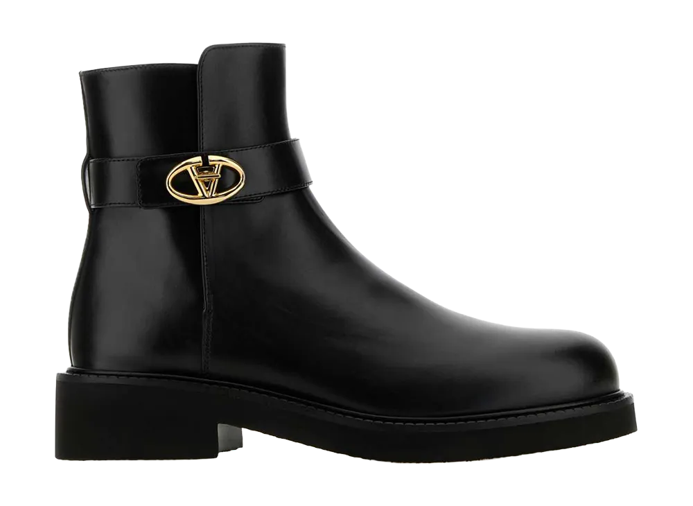 Valentino Garavani Women's Black Leather Vlogo Ankle Boots "Black"