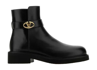 Valentino Garavani Women's Black Leather Vlogo Ankle Boots "Black"