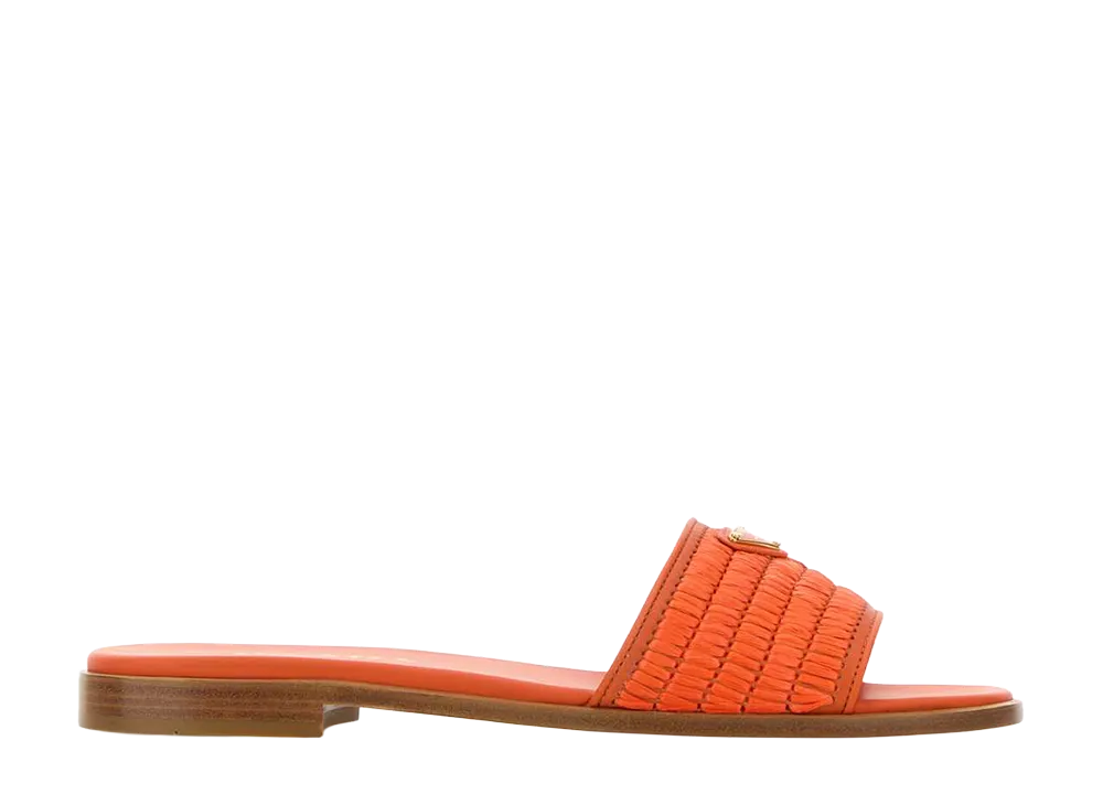 PRADA Women's Raffia Slippers "Orange"