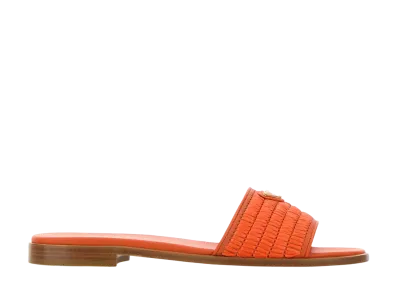 PRADA Women's Raffia Slippers "Orange"