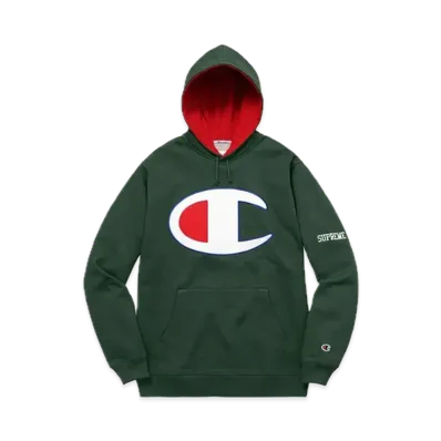 Supreme x Champion Satin Logo Hoodie "Dark Green"