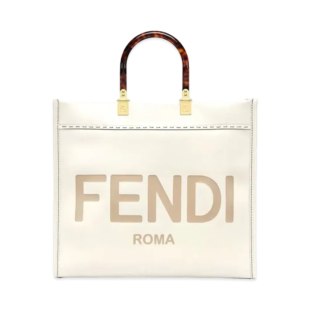 FENDI Sunshine Medium Leather Shopper "White"