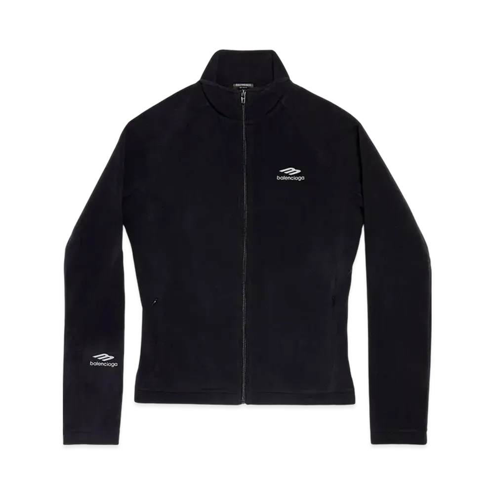 BALENCIAGA Men's 3B Sports Icon Zip-Up Jacket Thin Double Layer Polar Fleece "Black"