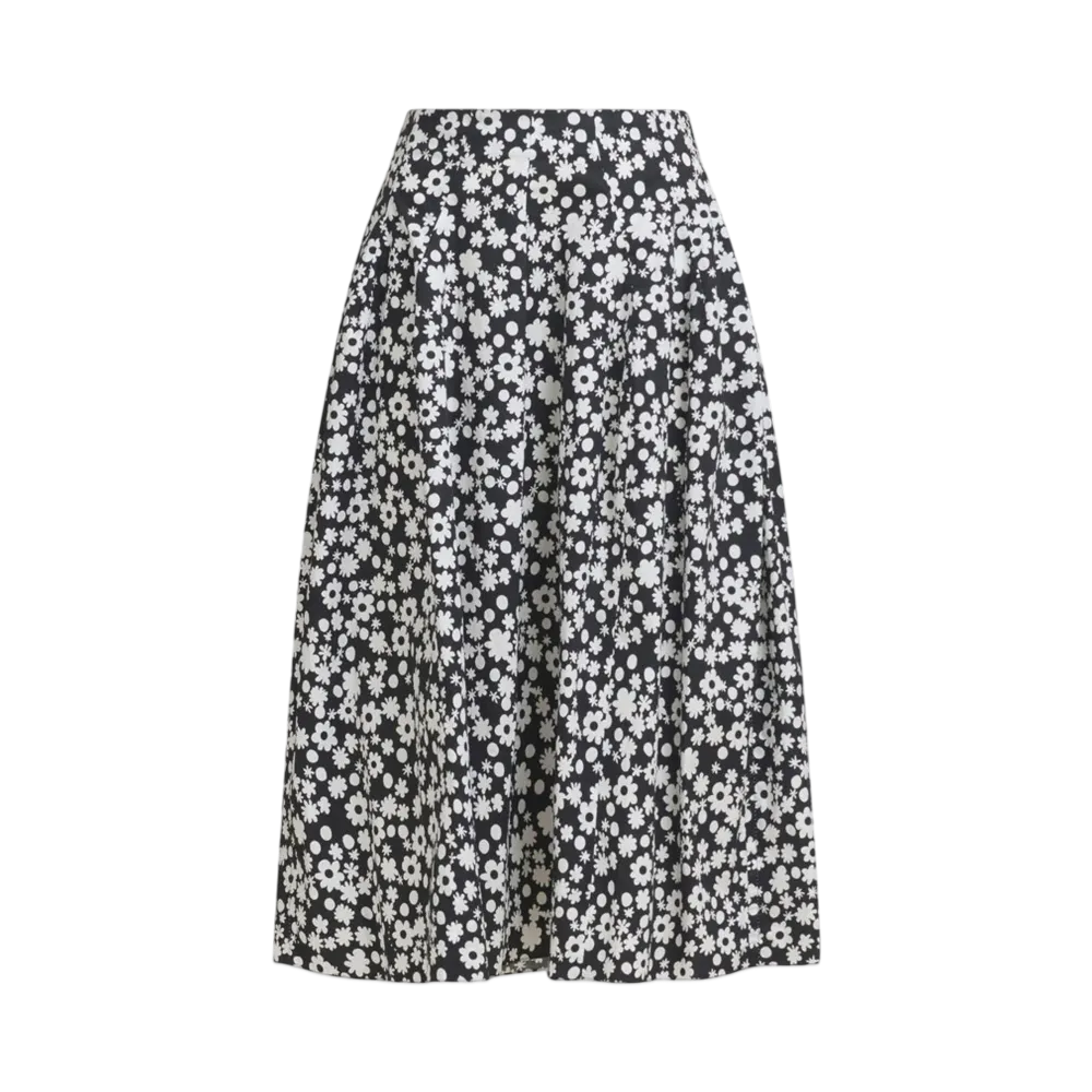 Marni Women's Poplin Midi Skirt with Pop Fields Motif "Black"
