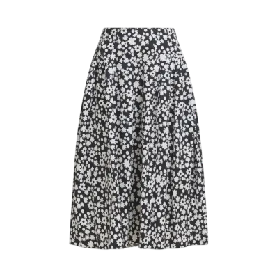 Marni Women's Poplin Midi Skirt with Pop Fields Motif "Black"