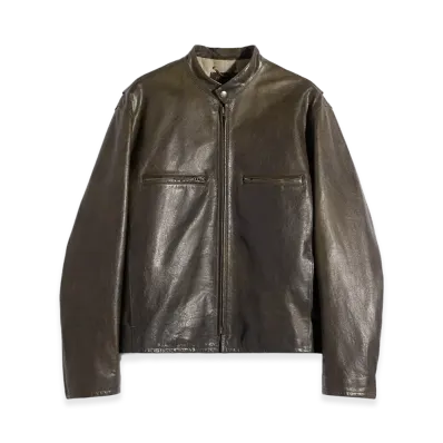 LEMAIRE Waxed Cow Leather Boxy Biker Jacket "Bronze"