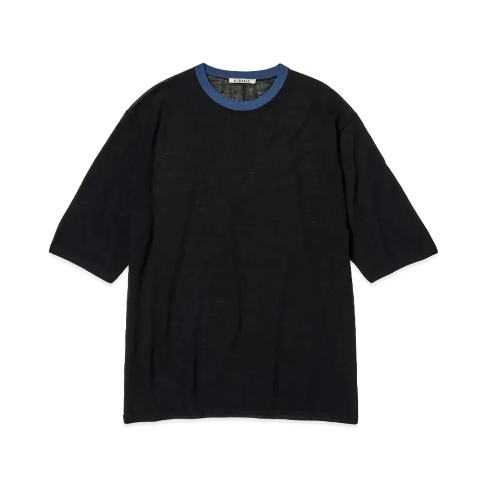 AURALEE Hard Twist High Gauge Wool Silk Knit Tee "Black"