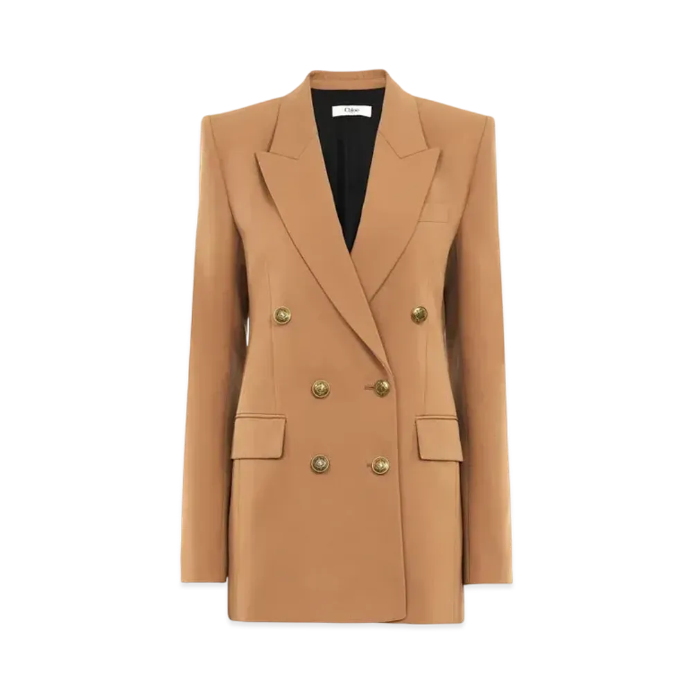 Chloe Tailored Jacket In Wool Grain De Poudre "Coconut Brown"