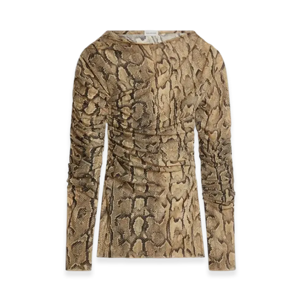 DRIES VAN NOTEN Snake Print Draped Tee "Sand"