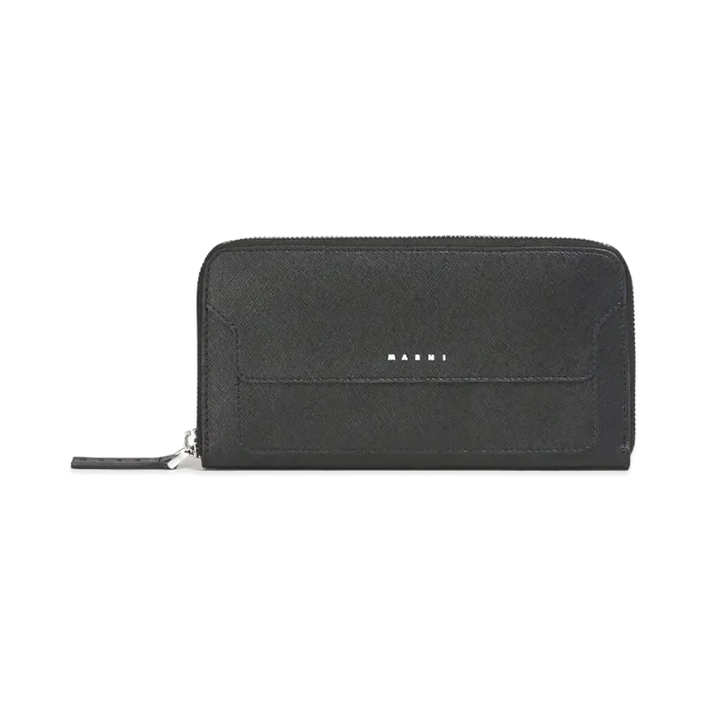 Marni Black Saffiano Leather Zip-Around Wallet "Black"