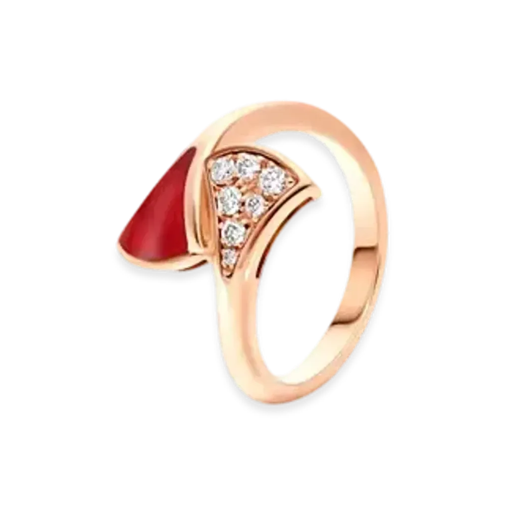 BVLGARI Divas' Dream Ring With Diamonds and Carnelian "Pink Gold/Red"