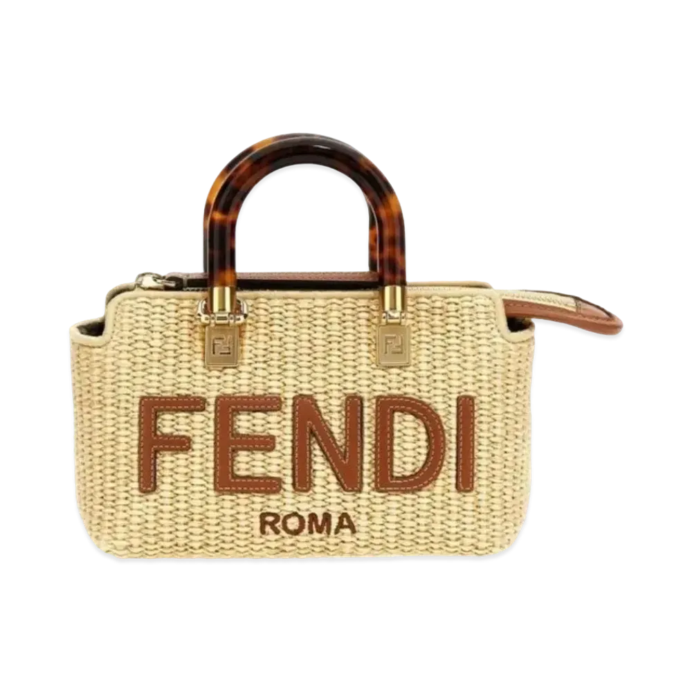 FENDI By The Way Mini Boston Bag Small In Natural Straw "Beige"
