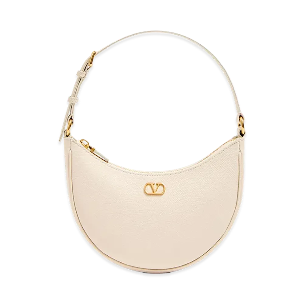 Valentino Women's Vlogo Signature Mini Hobo Bag In Calfskin "White/Nude/Neutrals/Garnet"