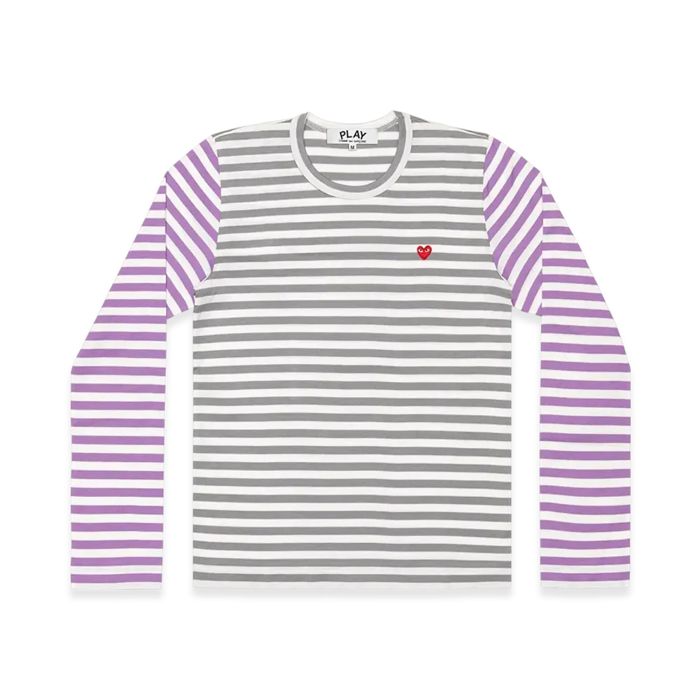PLAY COMME des GARCONS Small Red Heart Striped L/S T-Shirt Ladies "Yellow/Gray"